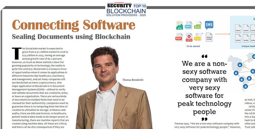 Imagem em destaque para "Connecting Software Selagem de documentos com Blockchain"