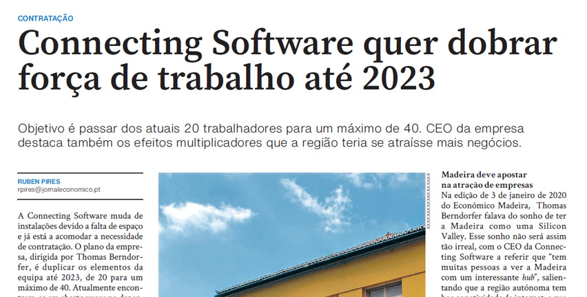 Economico Madeira - Connecting Software wil personeelsbestand verdubbelen tegen 2023