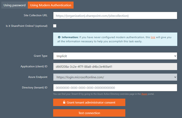 Configuring SharePoint connection using modern authentication