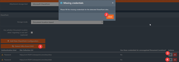 You will be asked to fill SharePoint connection details for each detected root site