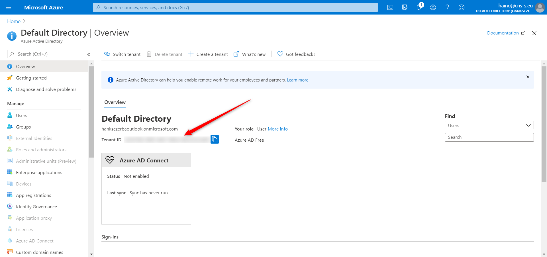 Finding your O365 Tenant ID in Azure Portal