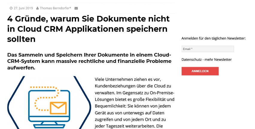 Featured image for "4 motivi per cui non si dovrebbero archiviare i documenti nel cloud CRM"