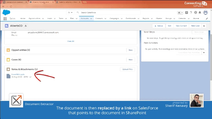 Het document wordt vervangen door een link in Salesforce die verwijst naar het document in SharePoint