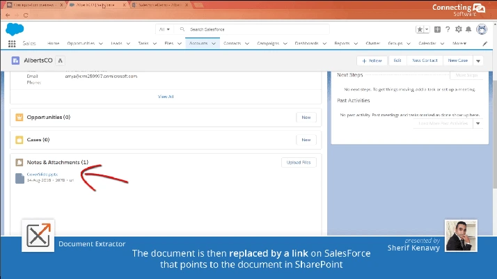 The document is replaced by a link on Salesforce that points to the document in SharePoint