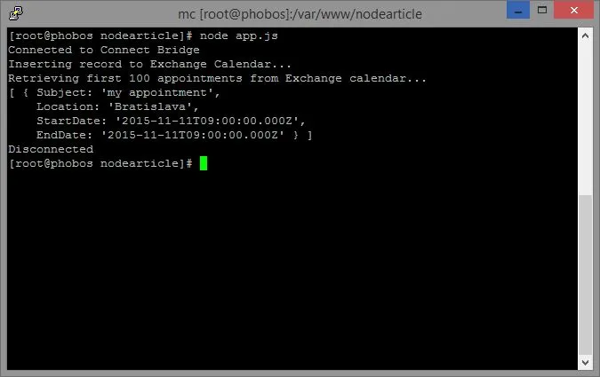 Exchange calendário em Node.js