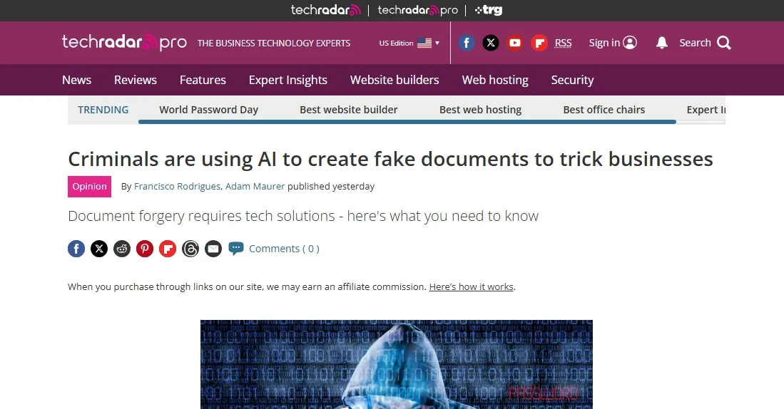 Aanbevolen afbeelding voor "Adam en Francisco praten over documentvervalsing met TechRadar Pro".