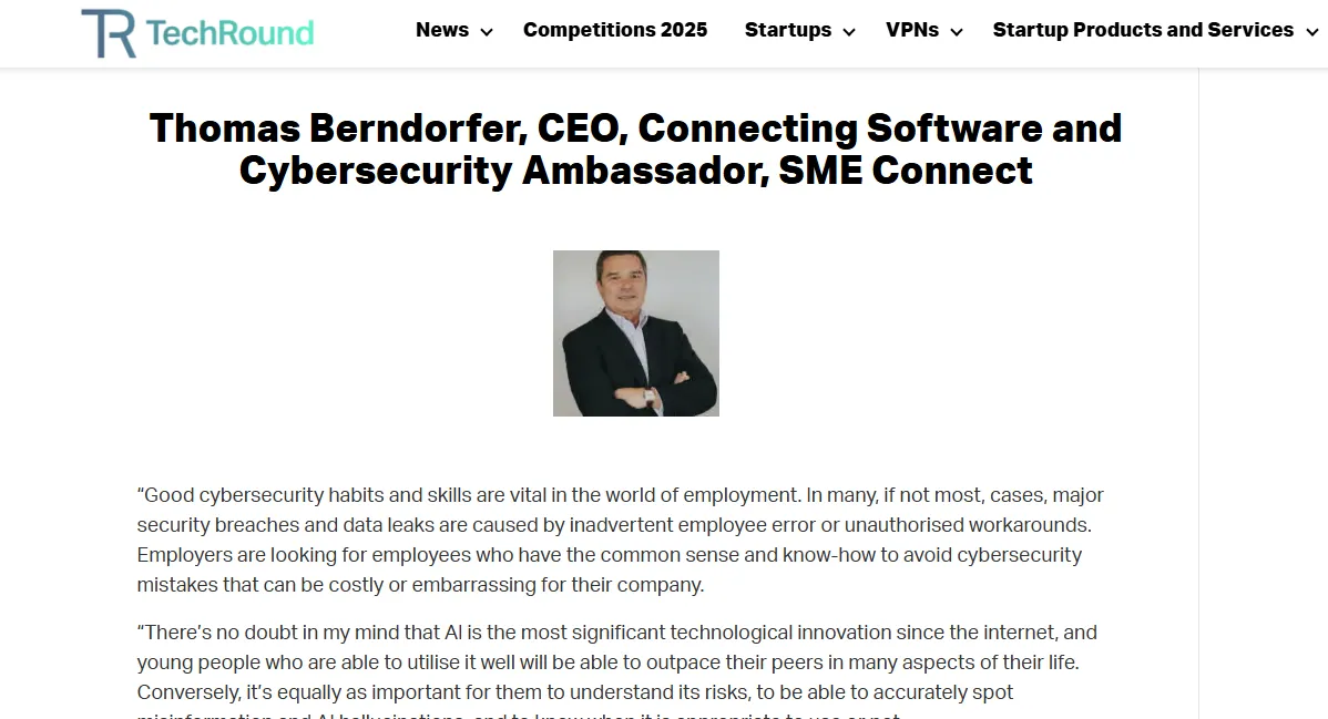 Featured image for “Thomas Berndorfer habla con TechRound sobre por qué las competencias en ciberseguridad son vitales para los jóvenes”