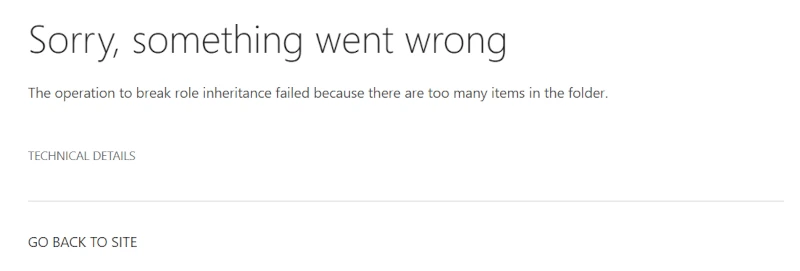 Error SharePoint - La operación para romper la herencia de roles falló porque hay demasiados elementos en la carpeta.