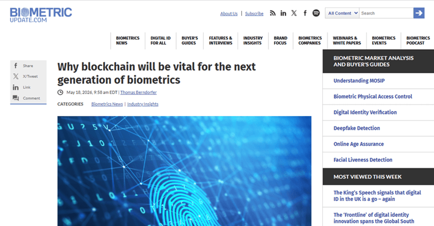Por qué blockchain será vital para la próxima generación de biometría