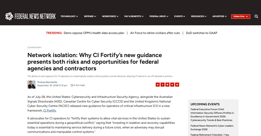 <trp-post-container data-trp-post-id='32149'>Network isolation: Why CI Fortify&rsquo;s new guidance presents both risks and opportunities for federal agencies and contractors